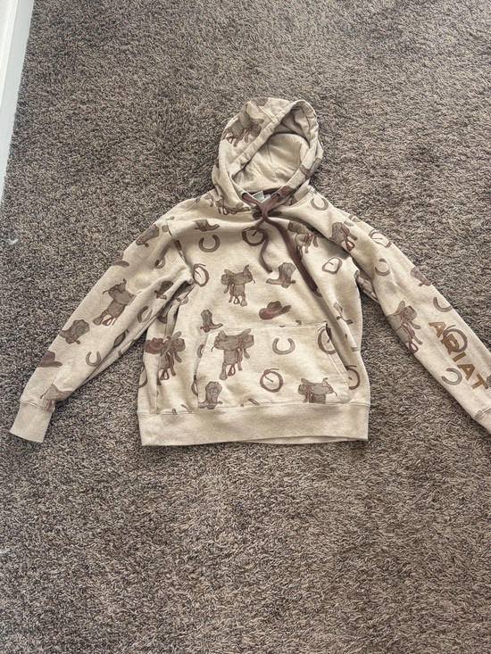 Ariat Sweaters - Ariat Beige & Brown Western Print Hoodie Sweater